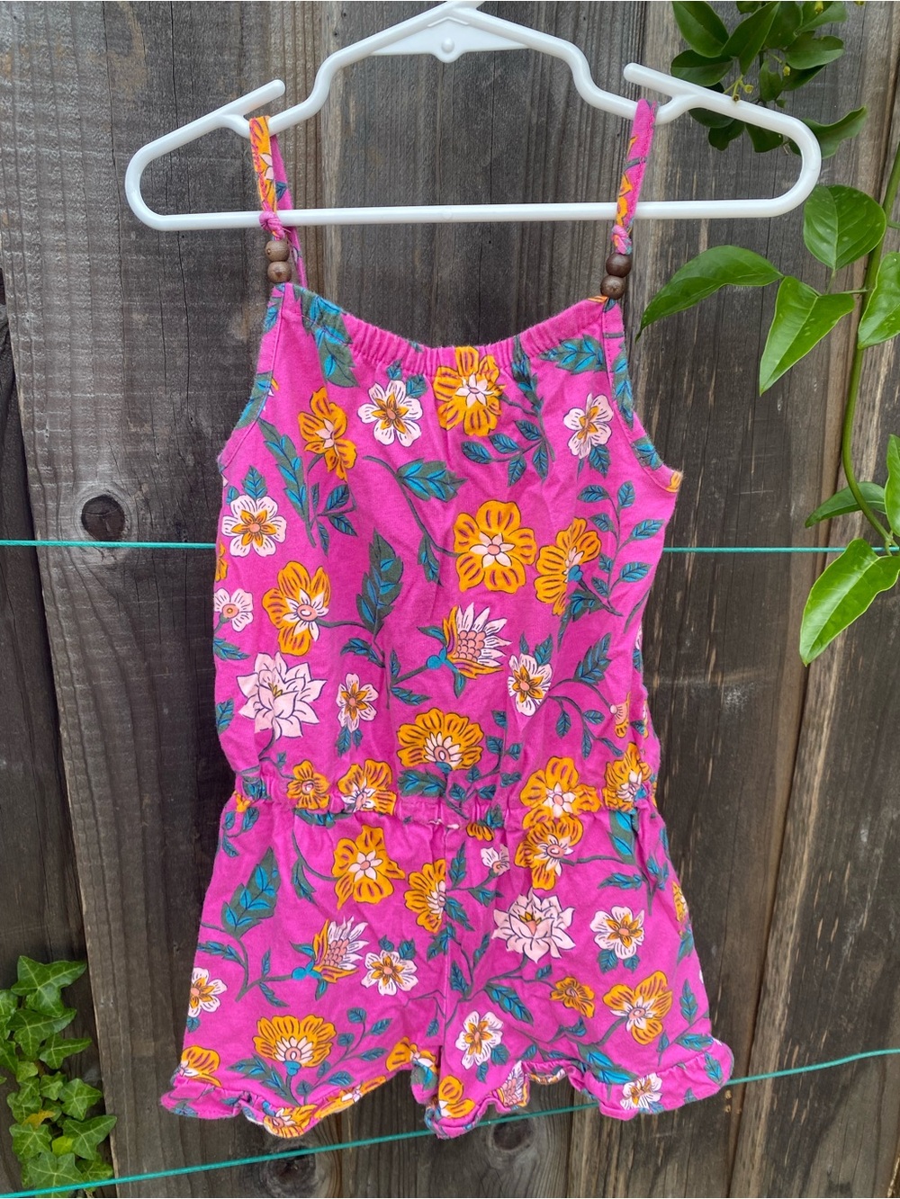 Carter's Hot Pink Floral Romper with Yellow Flowers